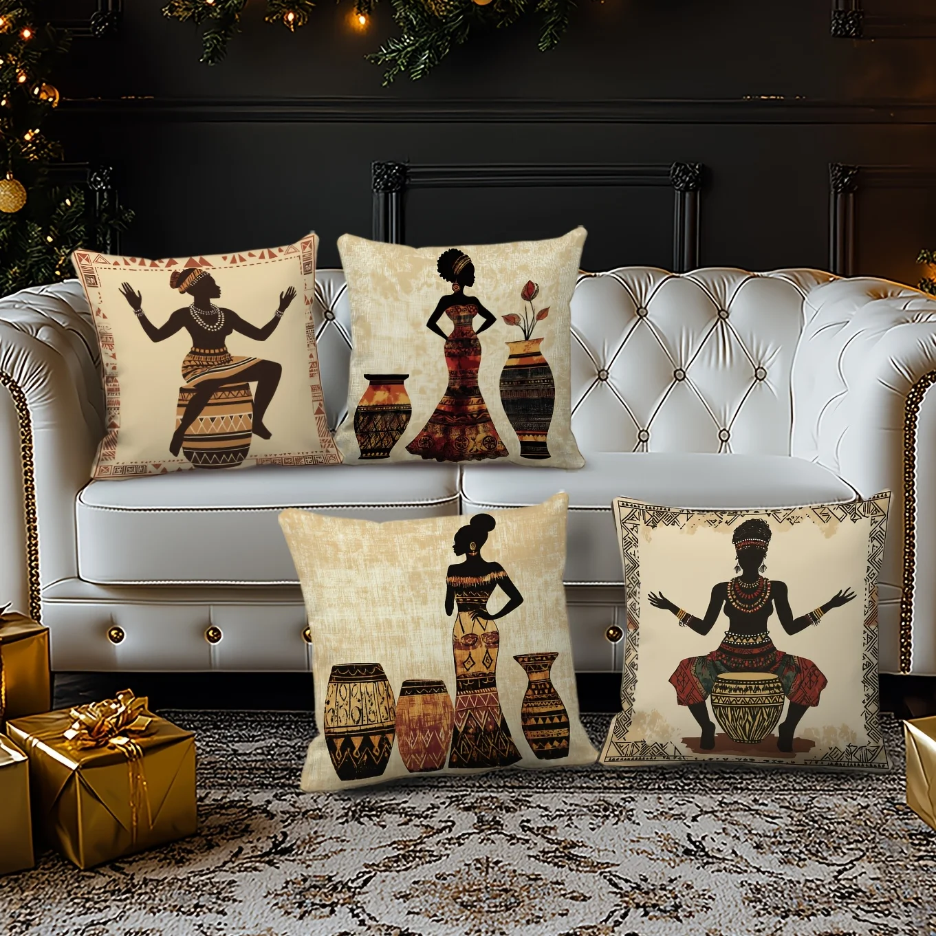 1 Stück Kissenbezug im afrikanischen Stammesstil, ethnische Frau und Kissenbezüge im Keramik-Design für Heimdekoration, perfekte Festival-Geschenke