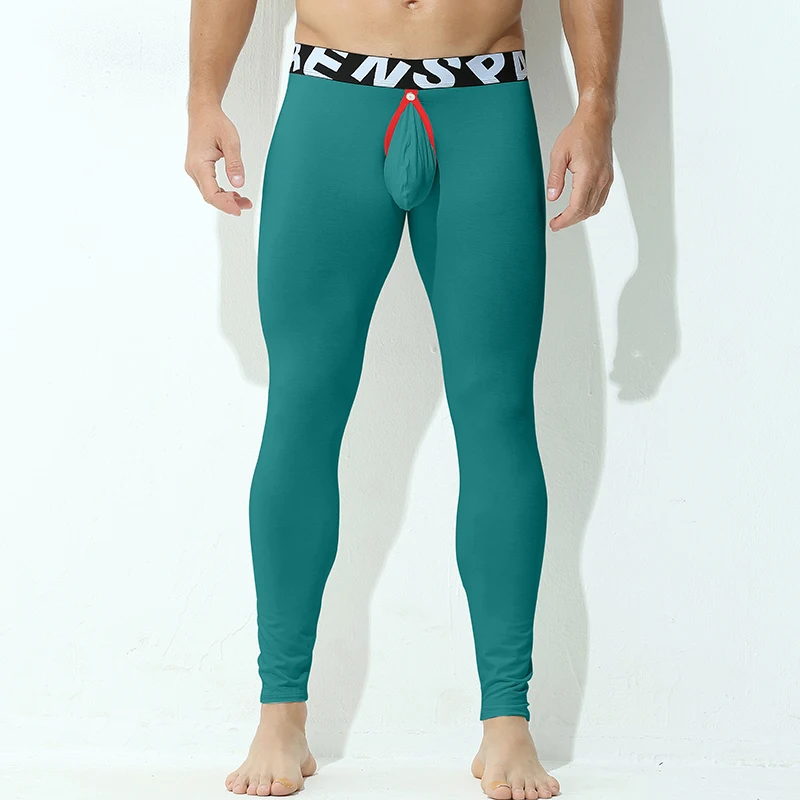 Men Thermal Underwear Letter Print Sexy Mens Open Crotch Thin Leggings Tight Pants Underwears