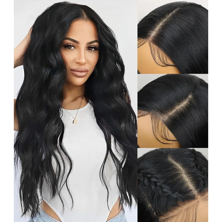 Peruca dianteira de renda sintética 13x4 preplucked linha fina pronta para usar natural longo solto praia onda 26 Polegada perucas onduladas para mulher natur