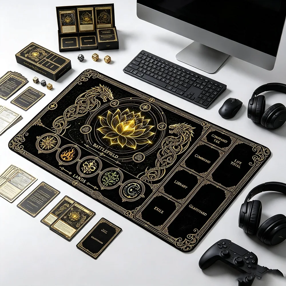 Magical Forest Pattern PlayMat Durable Office Deskpad Parties Gathering Card Game Mat Non-slip Keyboard PC Game MousePad Cardmat