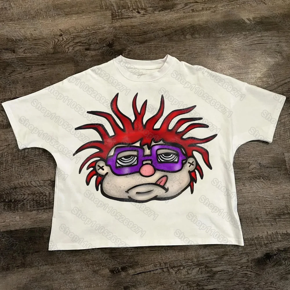 Cartoon Graphic Mens Womens Y2K Print T-Shirt Retro Character Streetwear Unisex Short-sleeved Retro Casual Fashion Tops Clothing