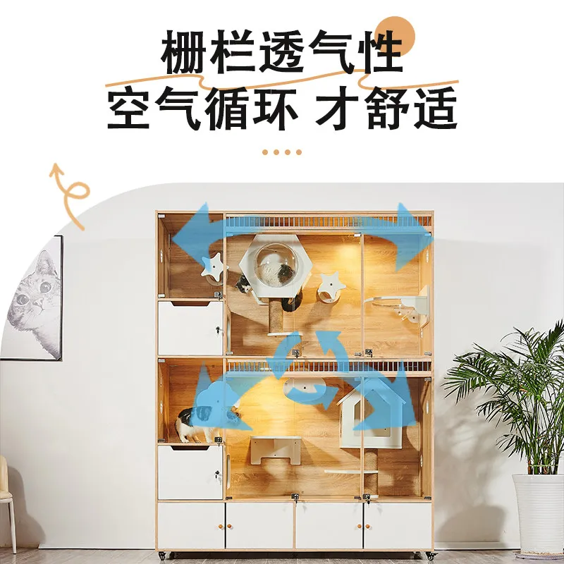 Cat villa cage glasscabinet pet store coffee solid wood foster cage three-layer house display