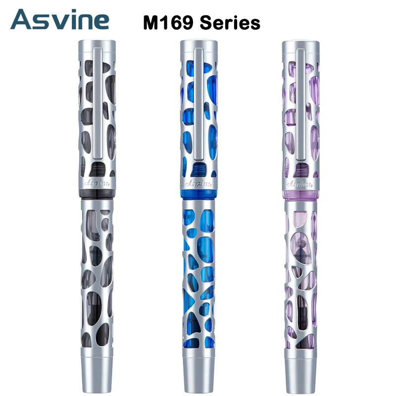 Asvine M169 Transparent Metal Skeleton  Fountain Pen EF/F/M Nib Acrylic Dropper Pen Writing Office School Supplies Stationery