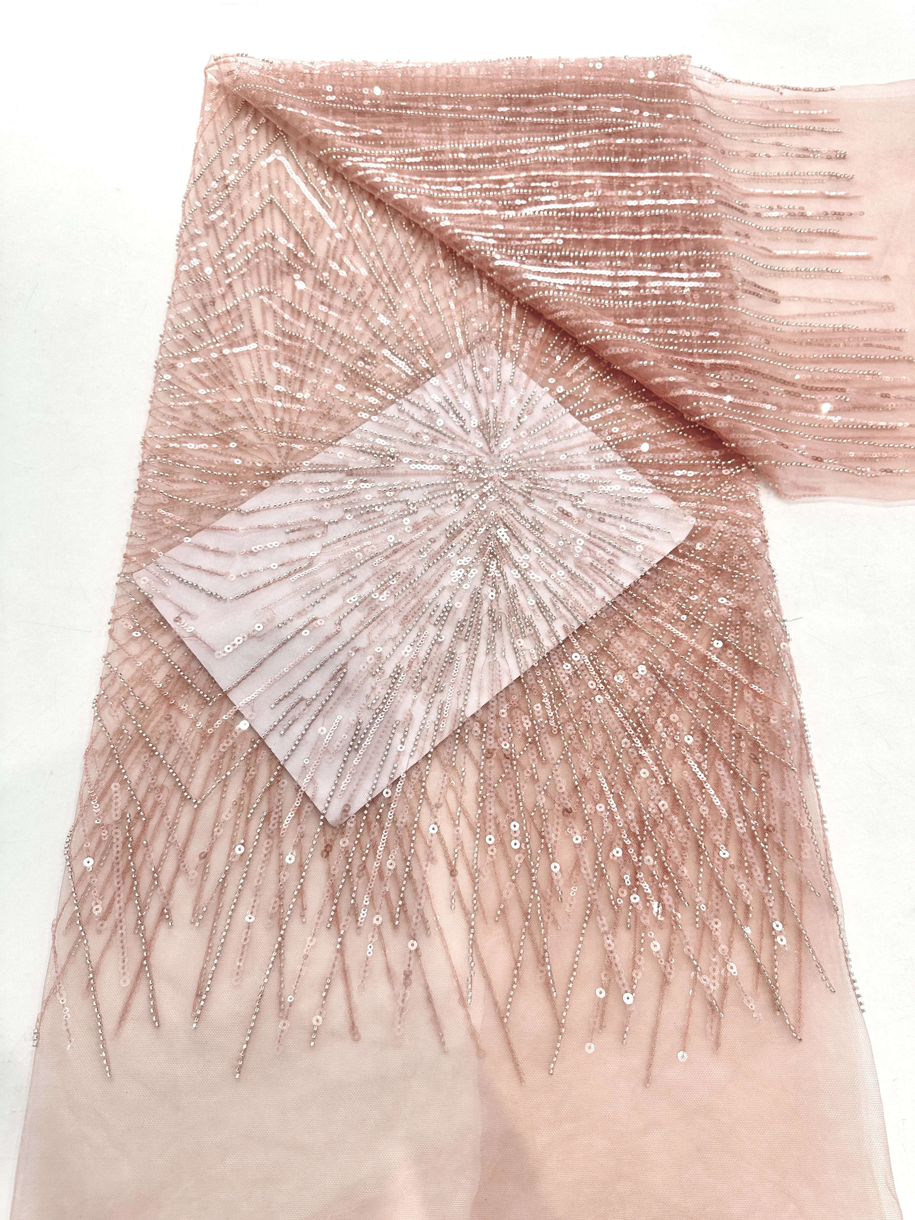 Французская роскошная кружевная ткань ручной работы, африканские фиолетовые вышитые бусины с блестками, модная нигерийская кружевная ткань для шитья