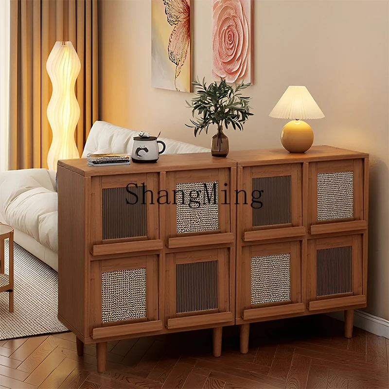 

CL Solid Wood Bookshelf Sofa Side Partition Living Room Storage Dustproof Storage Grid Walnut Color Bookshelf