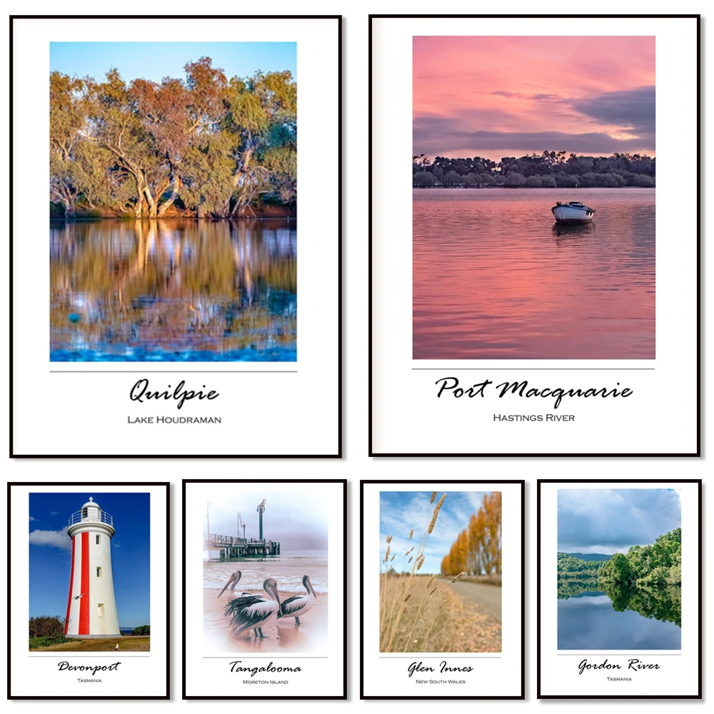 Travel poster, Taj Mahal poster, New York City, Australia, Tangalooma, Gordon River, Port Macquarie, Hastings River, travel post