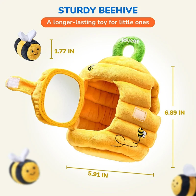6-12 Months Baby Plush Storage Toys Soft Beehive Sensory Bee Rattle Mirror Crinkle Squeaker Farm Montessori Animals for Toddlers