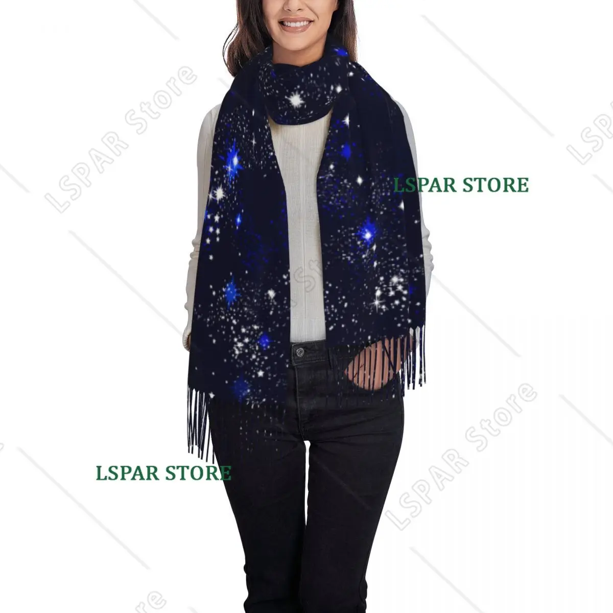 Custom Space Galaxy Constellations Scarf Wrap for Women Long Winter Fall Warm Tassel Shawl Unisex Scarves