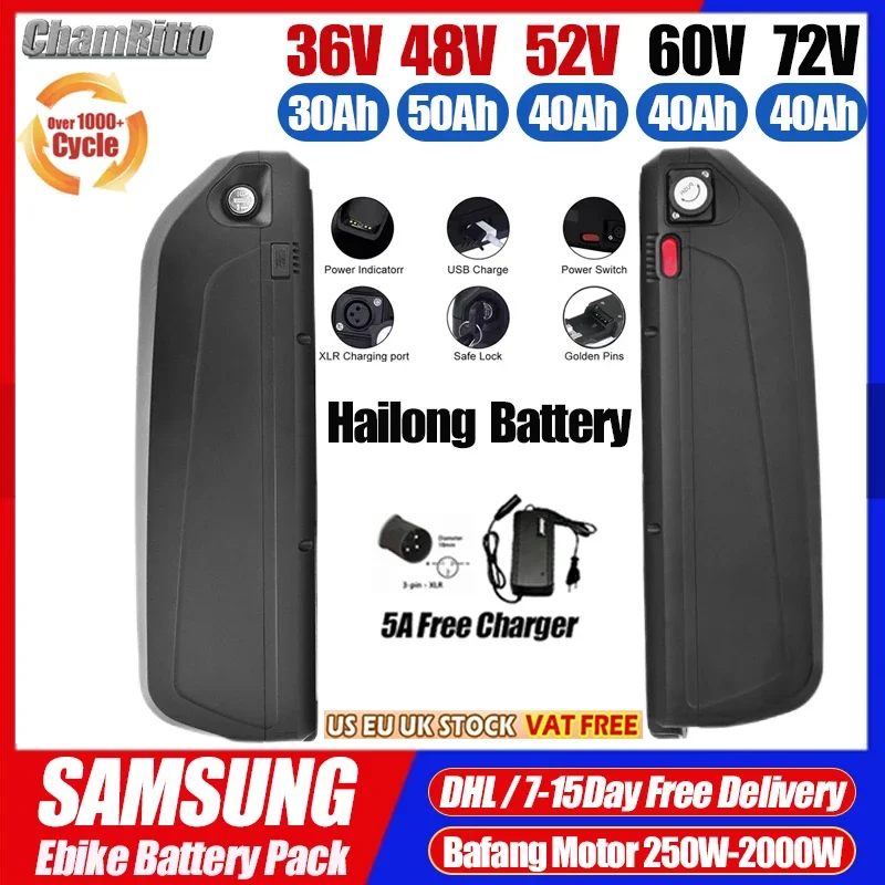 48v 52v 60v 72v E bike hailong bateria para bicicleta electrica  20 30ah 40ah 50ah 60ah lithium Electric bike battery 750w 2000w