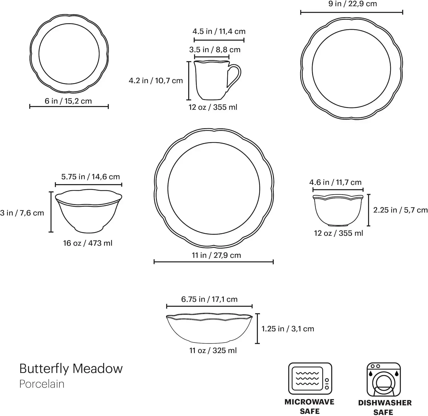 865075 Butterfly Meadow 28-Piece Dinnerware Set, White