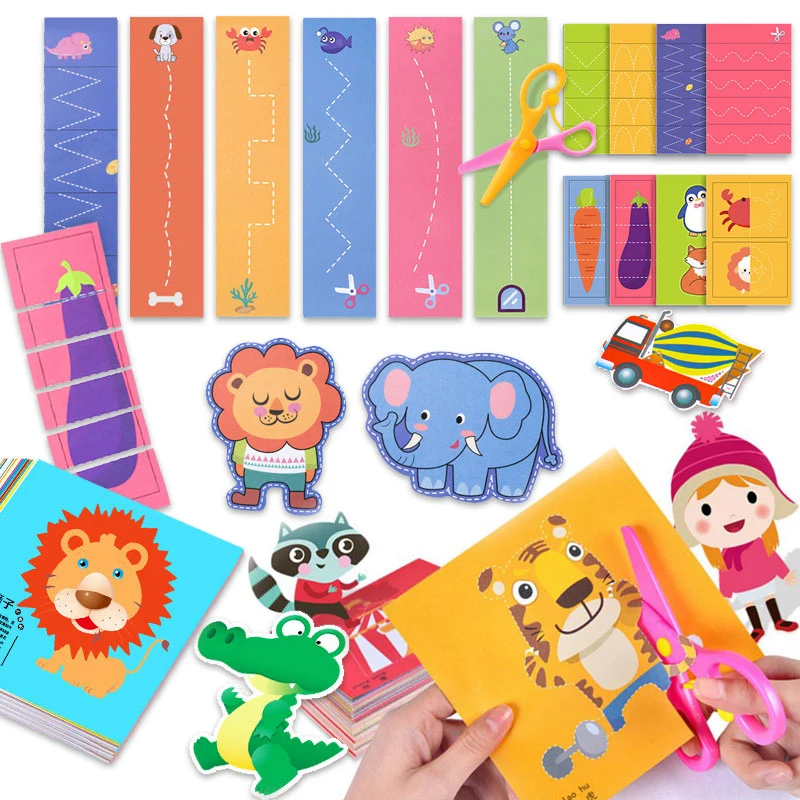 49-91pcs Learn Scissor Skills Cut Paper Craft Toys Safety Scissors Preschool Cutting Practice Activity Book Toddlers Kids Gifts