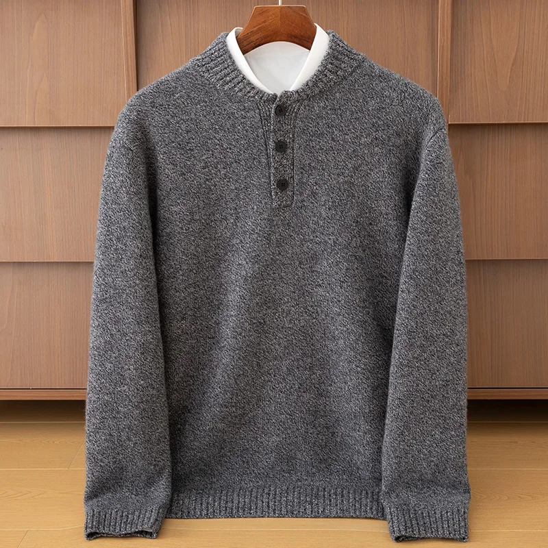 

Men's 100% Cashmere Mock-Neck Autumn Winter Basic Smart Casual Long Sleeve Pullover Cashmere Knitwear Soft Comfy Clothing Top