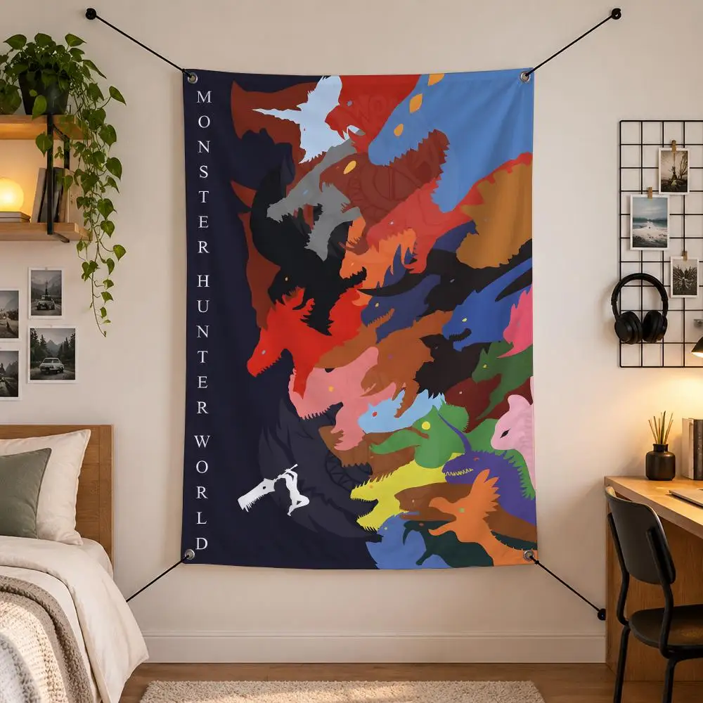 Game M-Monster Hunter Flags Vertical Wall Hanging for Bedroom Dorm Living Room Party Garage Camping