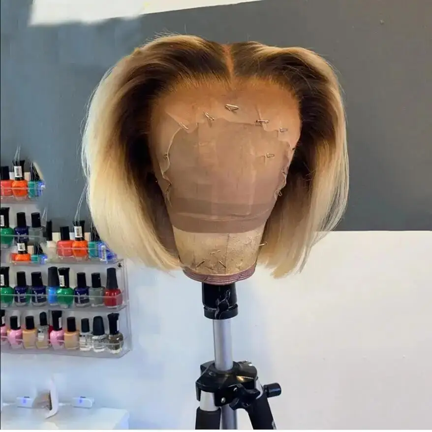 Perruque Lace Front Wig bouclée crépue blonde ombrée pour femmes, perruque pré-plumée, sans colle, cheveux doux de bébé, densité 03/180, synthétique, 16"