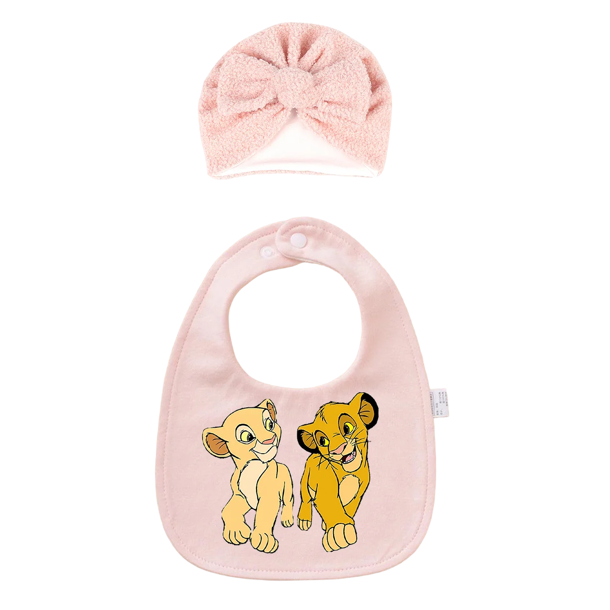 

Bib and Hat Set - Cartoon Print Cotton Bib with Bow Knot Cap, Newborn Feeding Accessory & Photo Prop