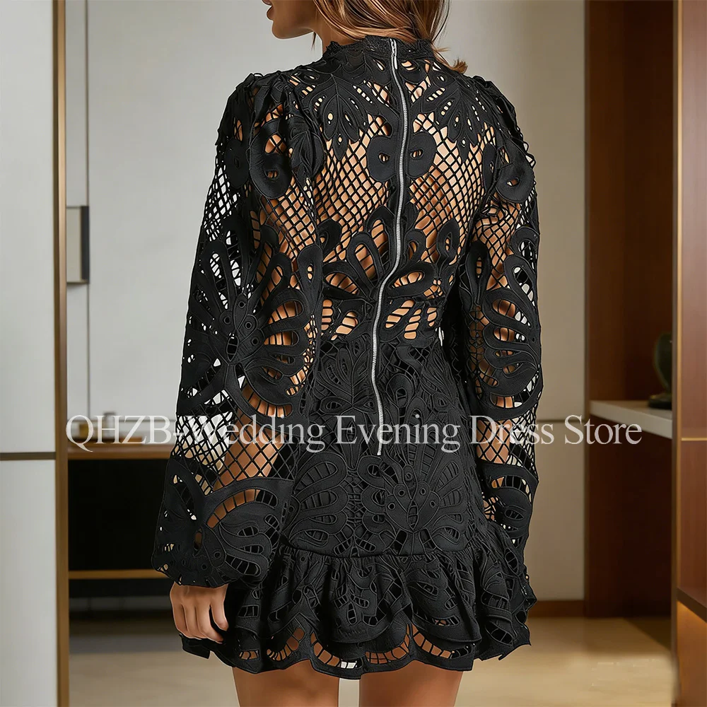 Vestidos de fiesta cortos de encaje negro personalizados para eventos especiales, vestido de noche de graduación de cumpleaños con pliegues por encima de la rodilla para mujer 2026