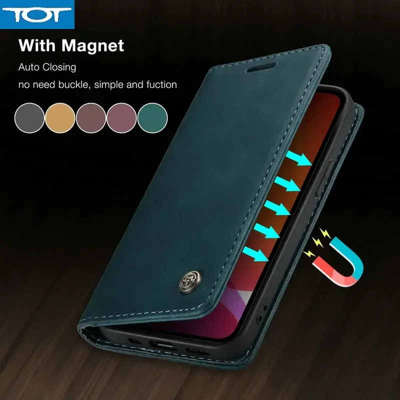 

CaseMe Case For iPhone 11 12 mini 13 14 15 16 Retro Wallet Cover Card Holder Case For iPhone 16Plus XS 13 Pro Max Leather Case