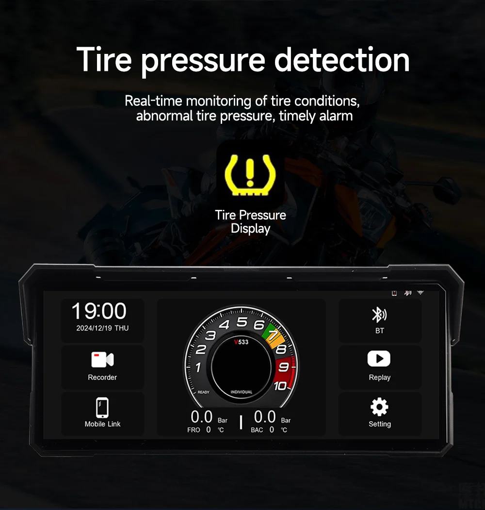 JIUYIN 8,1/7 Zoll Kabelloses CarPlay Moto Android Auto Tragbares IPX8 Motorrad-Armaturenbrett-Navigationsdisplay Bildschirmmonitor – Detail 11