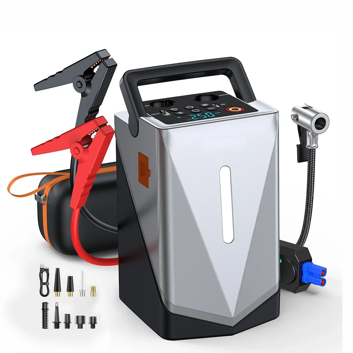 4in1 Car Battery Charger 12V 24V Power Bank Blower Car Tire Inflation Air Pump Compressor 12000mAh Portable Car Jump Starter