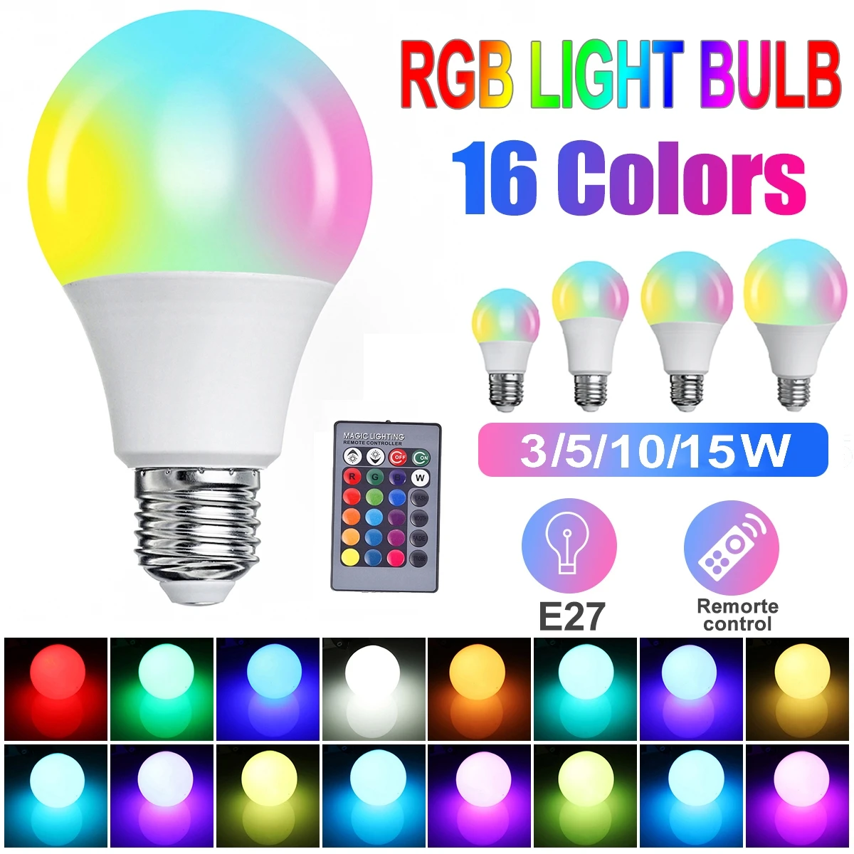 E27 RGB リモコン電球 Led ライトルームスマート電球ランプ調光器低消費電力省エネ調整可能な電球新 2024