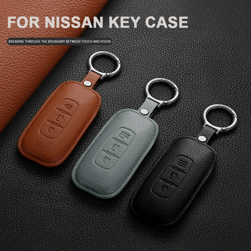 

Leather Car Key Case Cover Shell For Nissan Teana Qashqai X-Trail Kicks Tiida Car Remote Key Shell Protecter Keyring Accessories