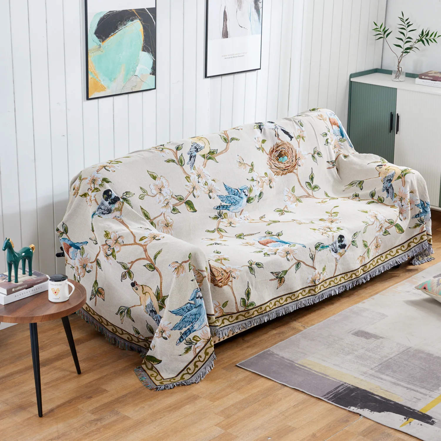 

Thread Blanket Vintage Flower and Bird Pattern Knitted Home Decoration Leisure Blanket Sofa Cover Cloth Bed End Towel