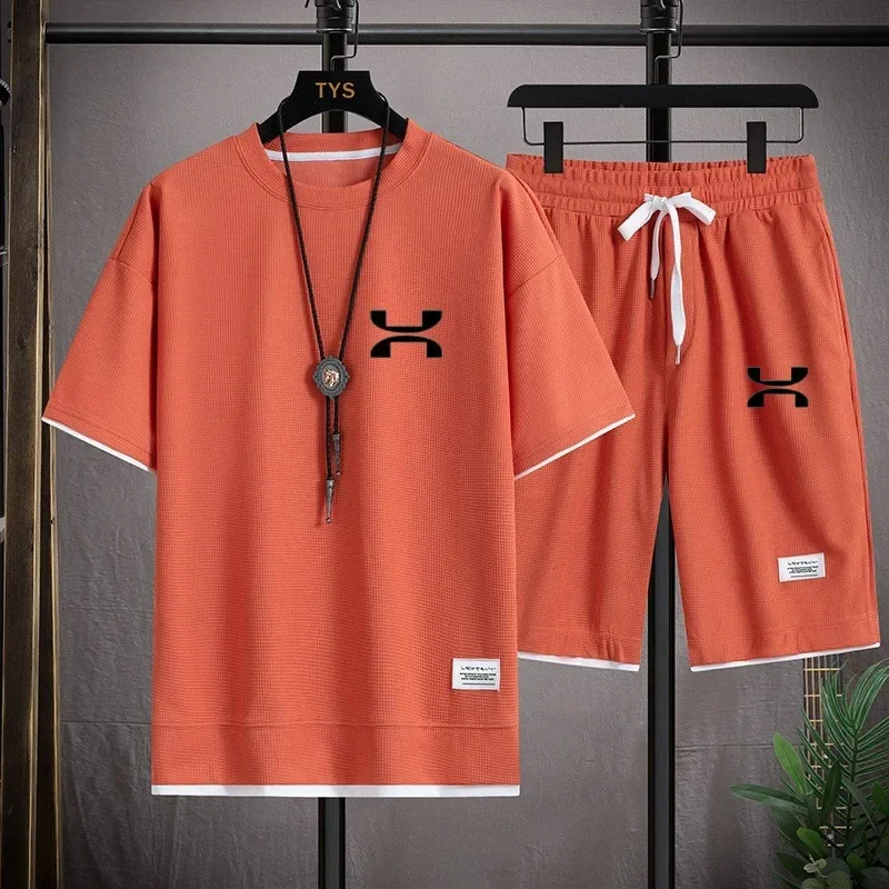 Summer short set Beach T-shirt + Shorts set Fashion breathable short sleeve T-shirt + Jogging shorts two-piece men's fitness cas