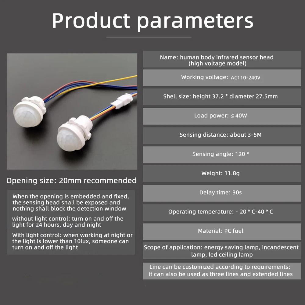 LED PIR Human Body Infrared Detector IR Infrared Motion Sensor Light Switch with Light Control For Home AC 110-240V DC 12V-24V