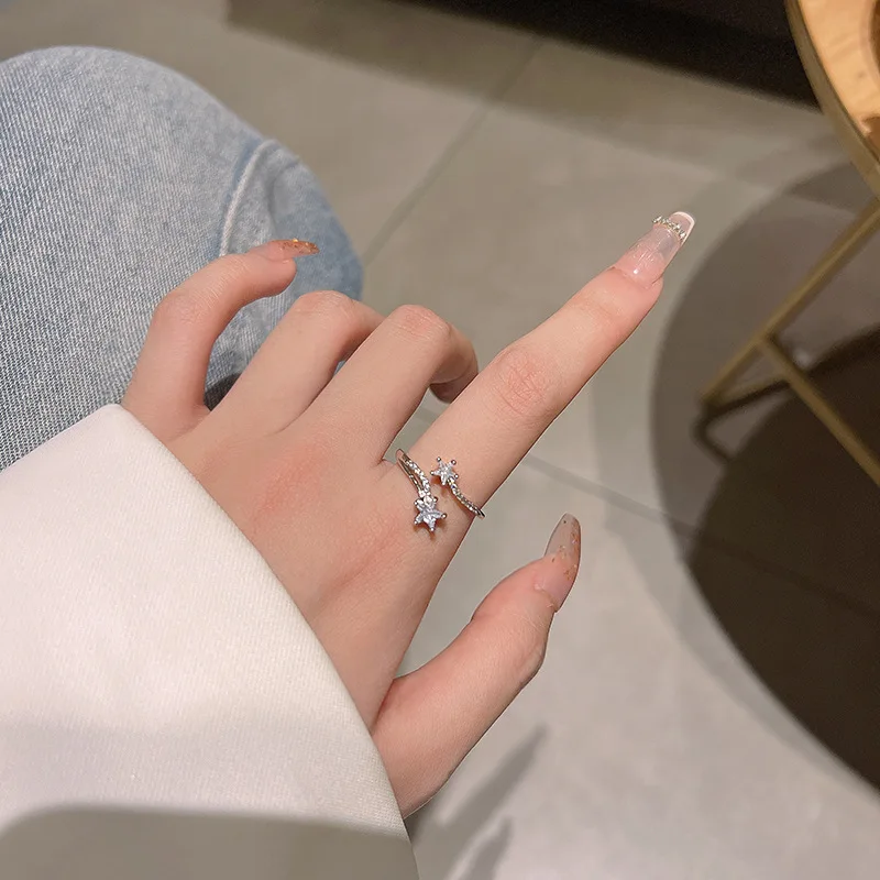 New Fashion Light Refined Star 925 Sterling Silver Personality Temperament Flash Crystal Exquisite Opening Rings TYB260