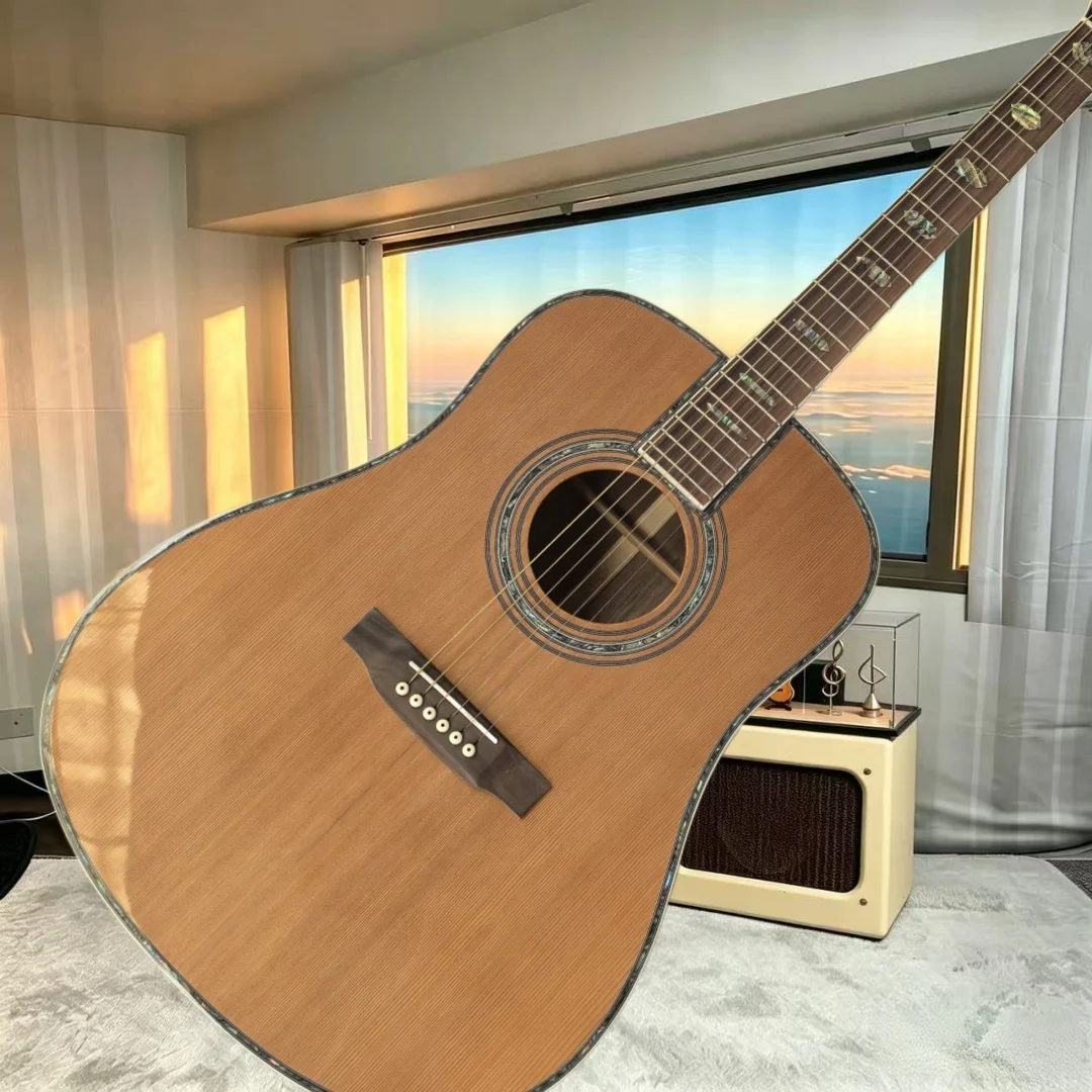D45 41 Inch Dreadnought Cedar‑Top Acoustic Folk Guitar, Abalone Shell Binding, Professional Fingerstyle & Sing‑Play Guitar