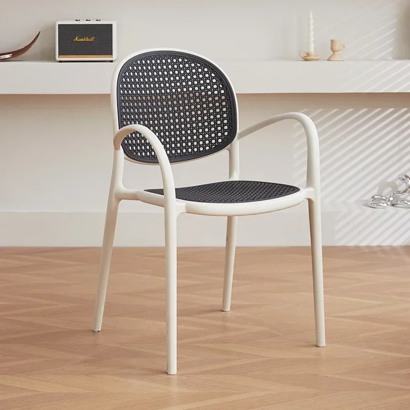 Nordic Rattan Woven Chairs Ins Plastic Stacking Stools Simple Backrest Design Macaron Dining Chair Room Furniture New Arrivals