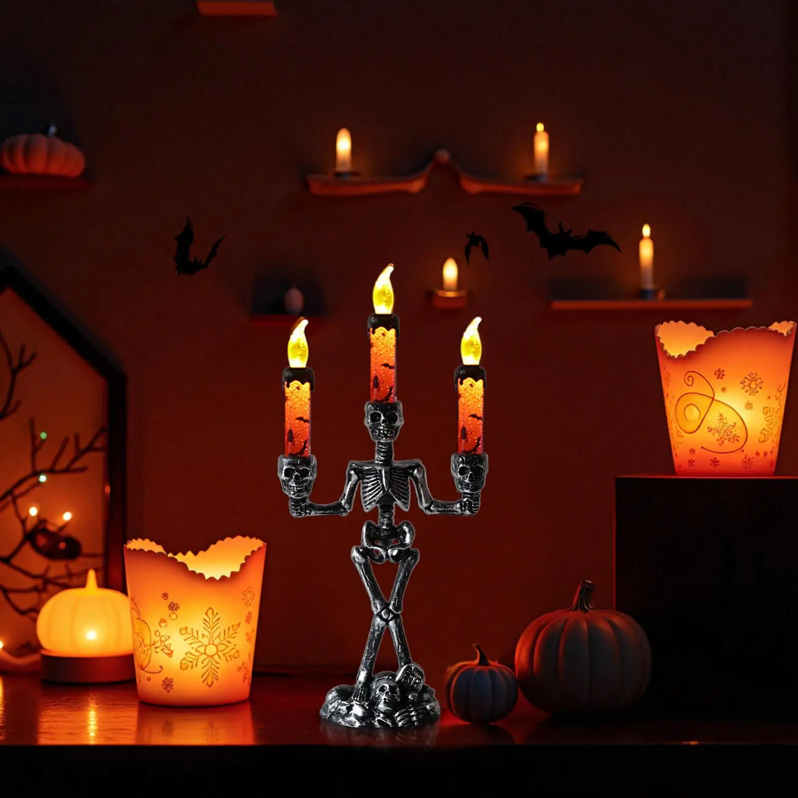 Halloween Flameless Candles Electric LED Skull Flameless Candles Spooky Halloween Candlesticks Light Home Decoration For Party