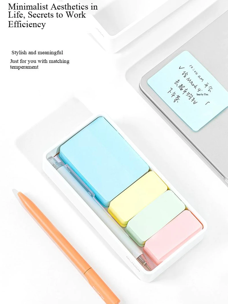 Deli Nusign NS116 Sticky Notes Set European Style Design with Tray 4 Colors Office Home Use Event Notes Packed