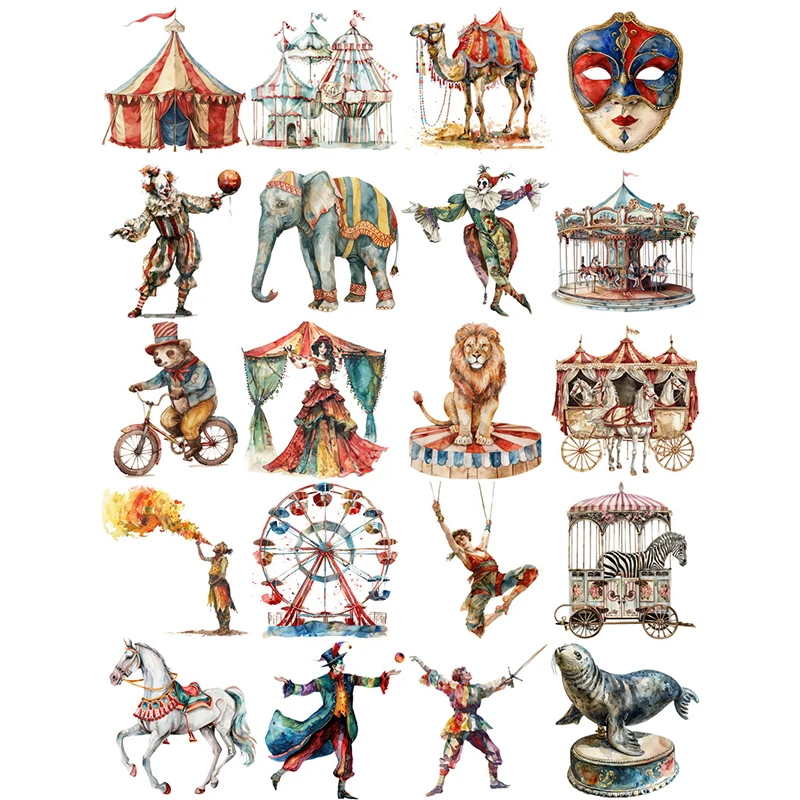 20Pcs/Pack Vintage Circus Sticker DIY Craft Scrapbooking Album Junk Journal Decorative Stickers