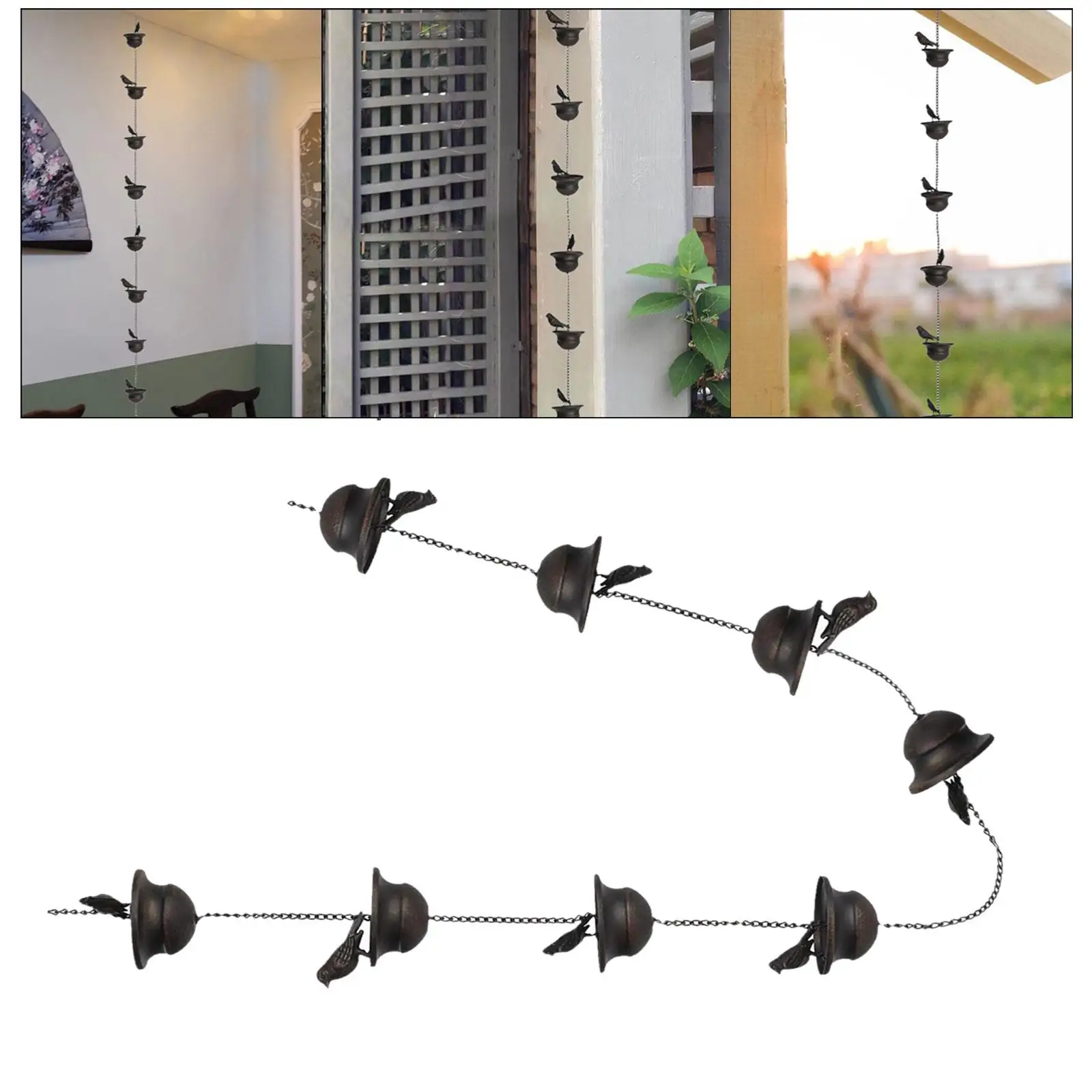 Bird Rain Chains for Gutters Replacement Downspouts Decorative Rainwater Catcher Chains 240cm for Gazebos Garden Home Outdoor