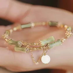 Trend Green Jade Bamboo Joint Bracelet for Women Men Romantic Lily of the Valley Pendant Chain Party Gift Fashion Jewelry