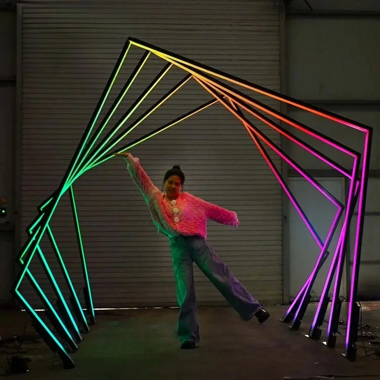 Large RGB Neon Led Light Wedding Pillars Columns Stage Backdrop Entrance Tunnel Path Light Arch for Party Event Decor