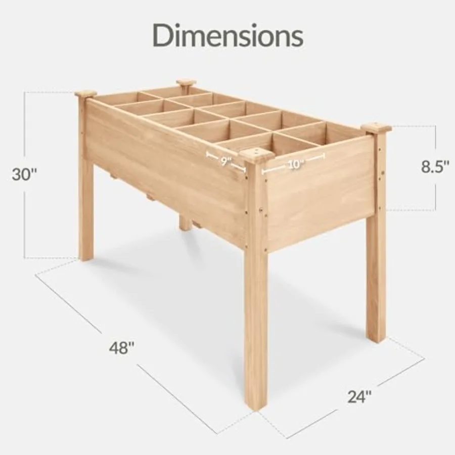 Raised Herb Garden Bed Planter Box for Patio Balcony Backyard Elevated Wooden Planter in Natural Wood Color with 10 Grid Compar