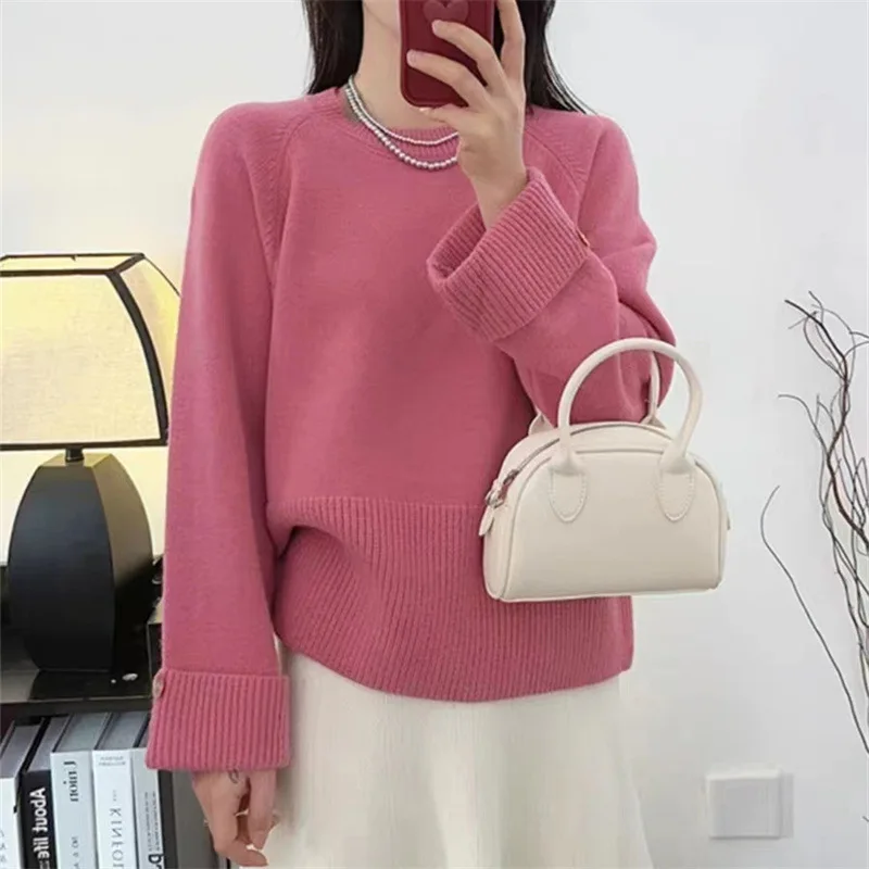 

2024 Early Spring New Korean Style Loose Fit Slimming Sleeve Knit Outerwear Inner Top Pullover Sweater E2187