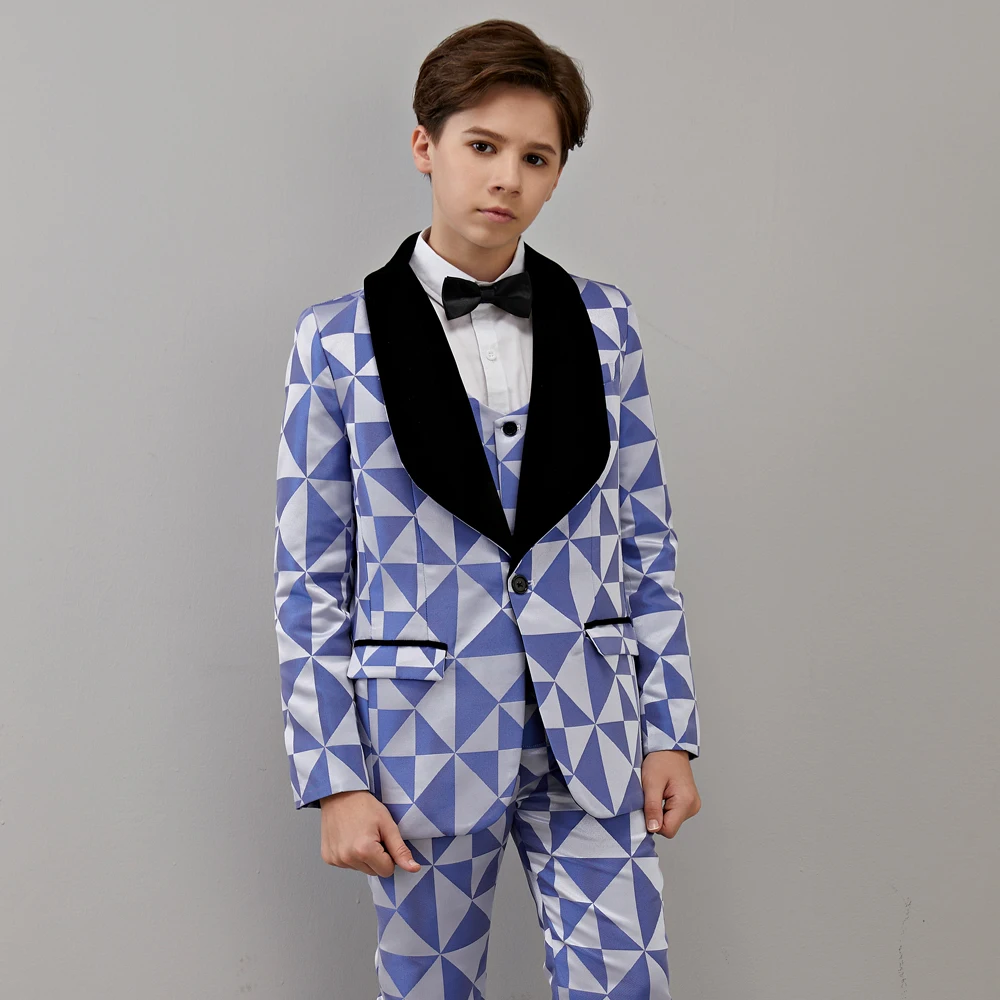 Suit for Boys Wedding Tuxedo Vest Blazer Pants Suit Shawl Collar Formal Jacket 3 Piece Triangular Jacquard  Children Party Dress