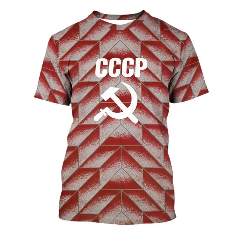 Soviet Republic National Flag T-shirt 3D Print Irregular Striped Mens T Shirts Harajuku Streetwear Round Neck Casual Tees Top