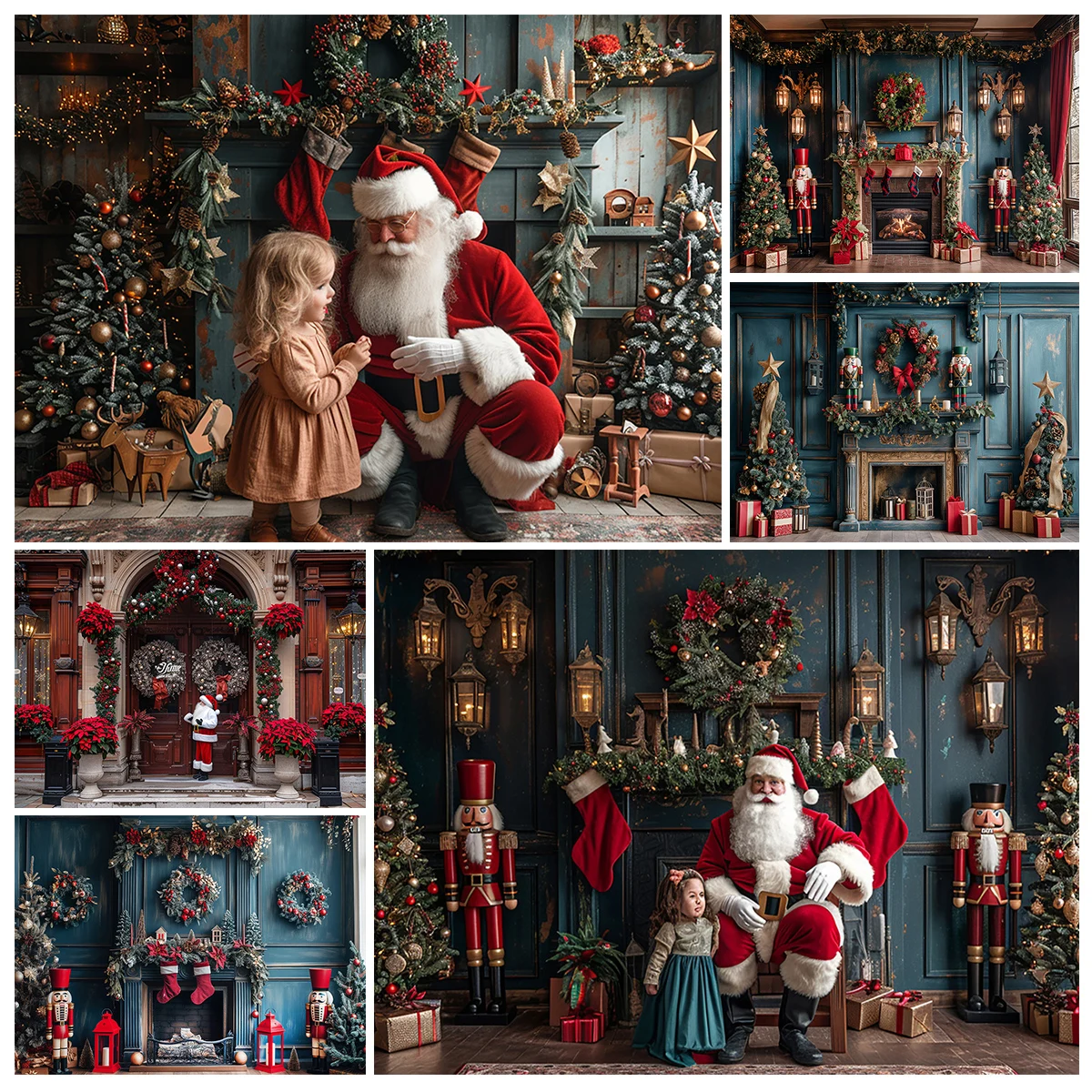 

Xmas Nutcracker Fireplace Backdrops Kids Family Photography Child Baby Photocall Decors Christmas Wreath Photocall Backgrounds