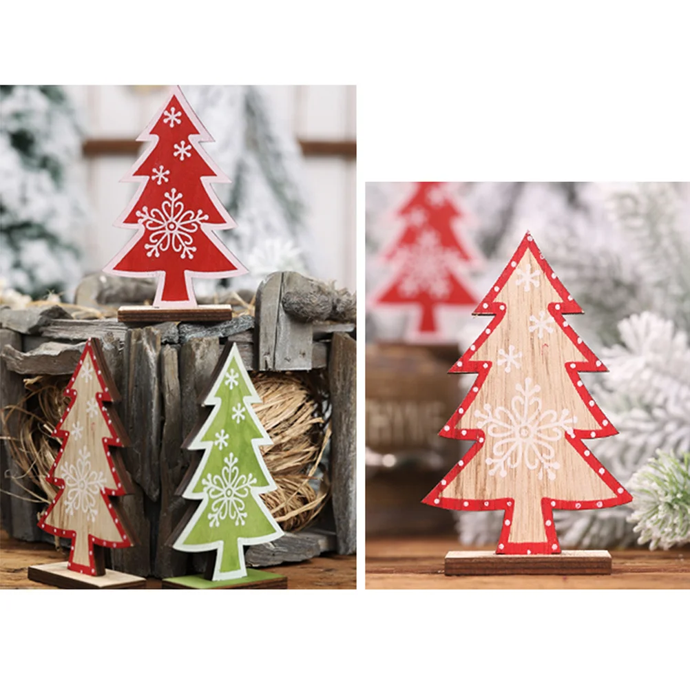 

Creative Wooden Christmas Tree Desktop Table Decoration Mini Xmas Ornament Snowflake Pattern Easy Assemble Disassemble