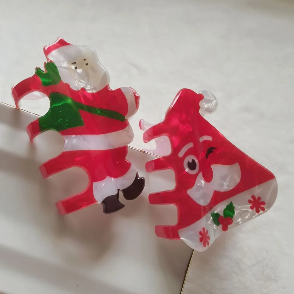 Cute Acrylic Red Cap Claw Clip Cartoon Creative Christmas Hair Claw Ponytail Holder Bearded Santa Claus Snowman Hairpin Girls