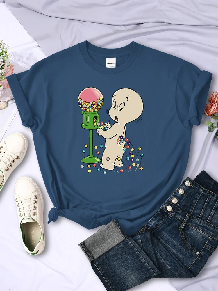 The Little Boy Likes Colored Glass Balls Women Short Sleeve Creative Street Tops Casual O-Neck Clothing All-math Female T-Shirts