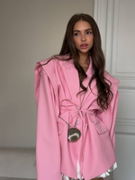 Street Lace Up Women's Blazer Yellow Long Sleeve Lapel Single Button Suit Jacket 2025 Spring Summer Lady Loose Casual Outwear