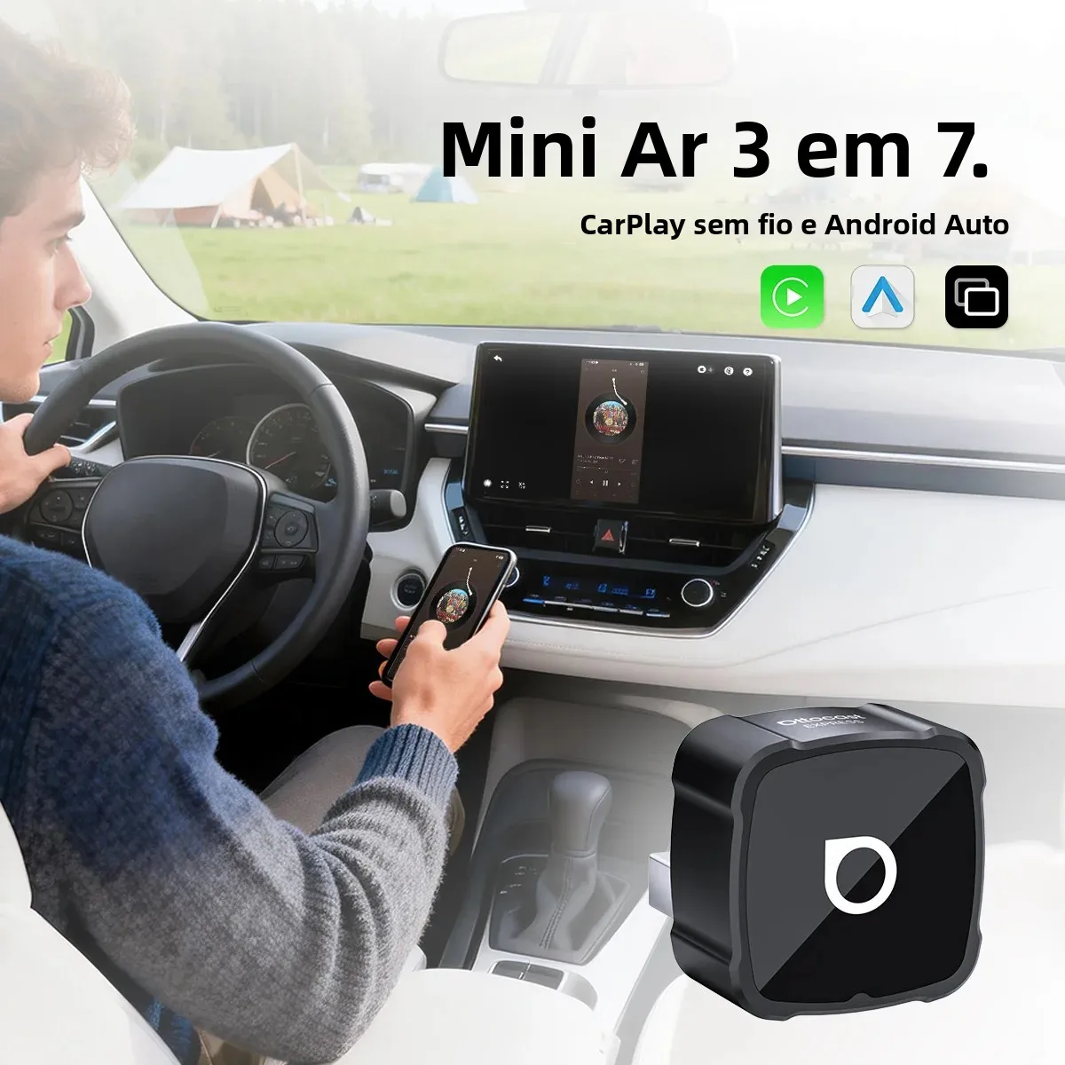 OTTOCAST 2026 3 em 1 Mini Air Wireless Android Auto CarPlay AirPlay Mirroring Express Acessórios Automotivos para Carros com CarPlay com Fio OEM