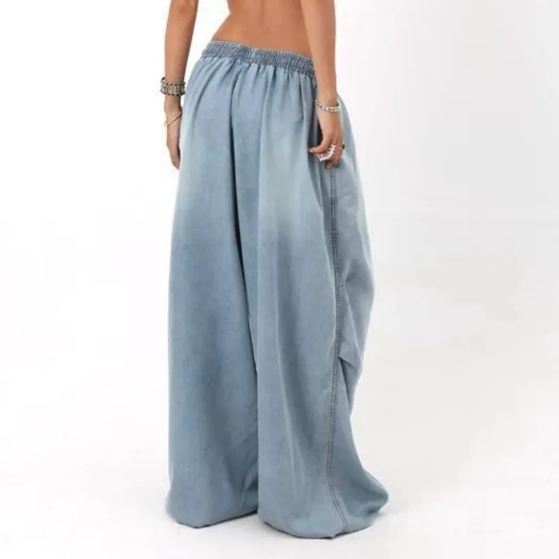 Hksh primavera outono novas mulheres jeans baggy cordão cintura elástica angustiado lavado denim versátil retro chique calças hk14499