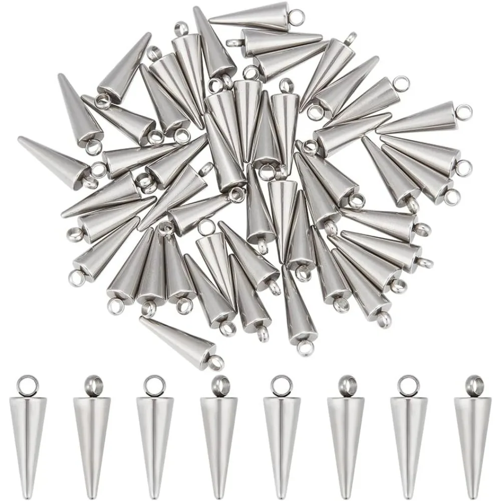 

50pcs Stainless Steel Cone Charm 16x5mm Punk Style Spike Charm Dangle Earring Charm Bracelet Charms for DIY Jewelry Making