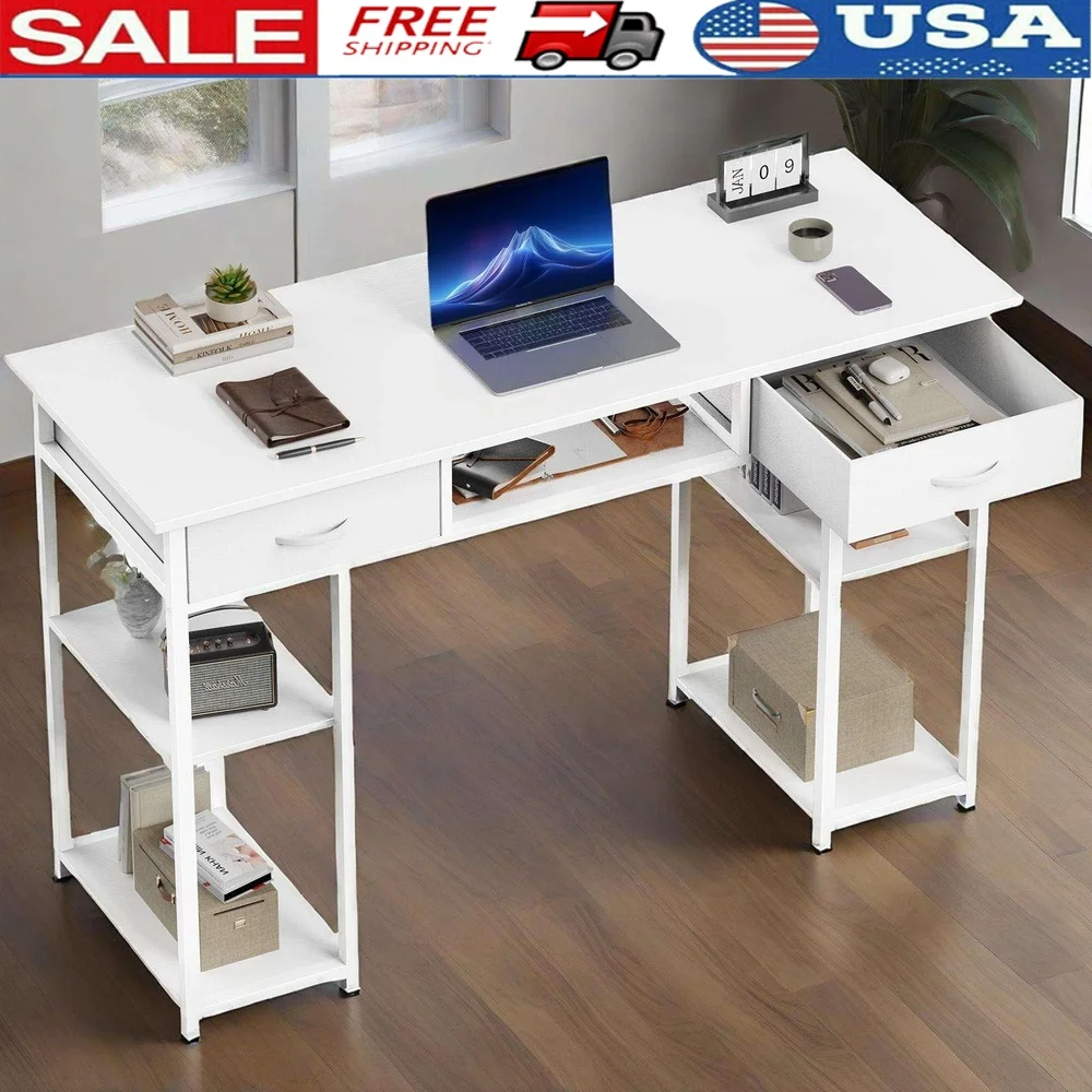 

48 Inch Home Office Computer Desk with 2 Drawers Spacious Writing Table Small Spaces Easy Assembly Modern Design